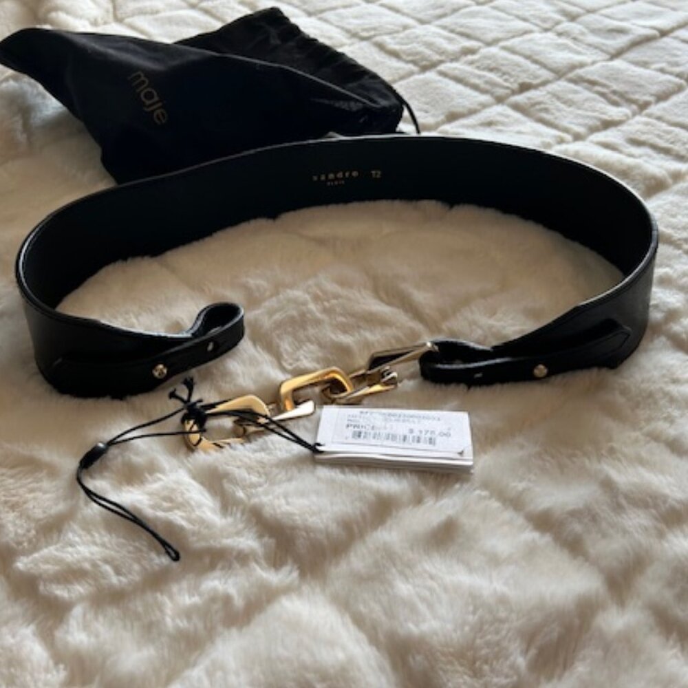 NWT Sandro Paris Black Leather Belt - Size T2 (US Med.)